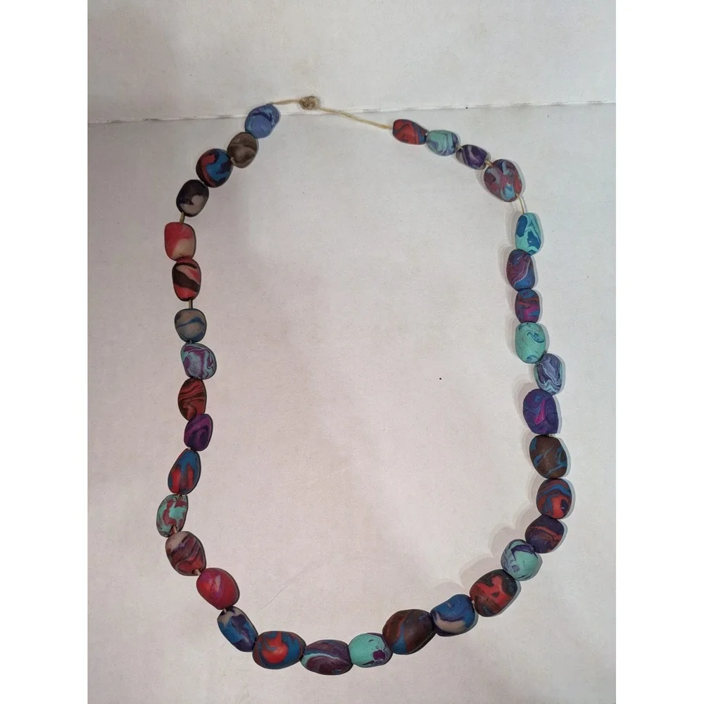 Handmade Colorful Polymer Clay Bead‎ Necklace Unique Fashion Statement Jewelry